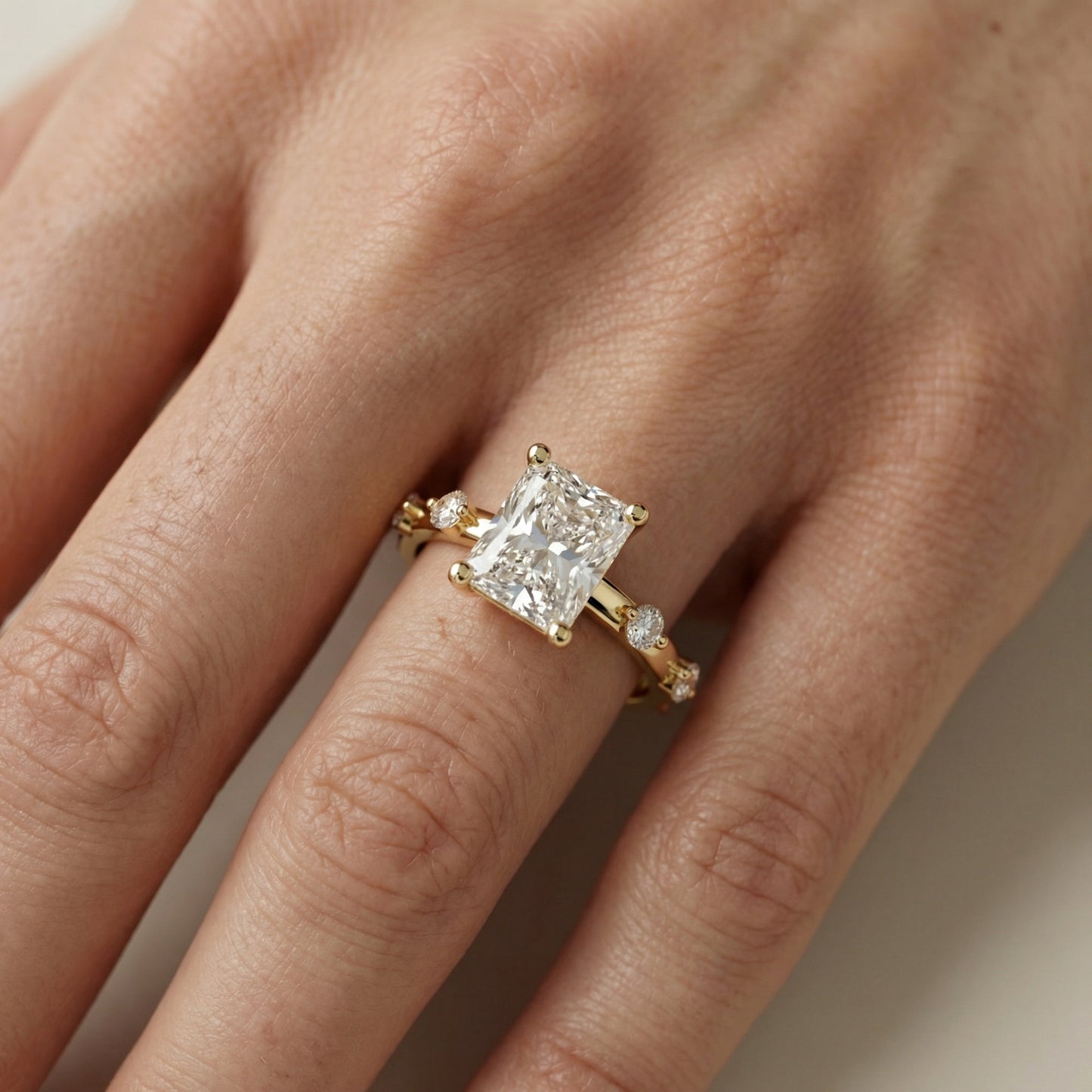 Elena Radiance Radiant Diamond Engagement Ring in Yellow Gold
