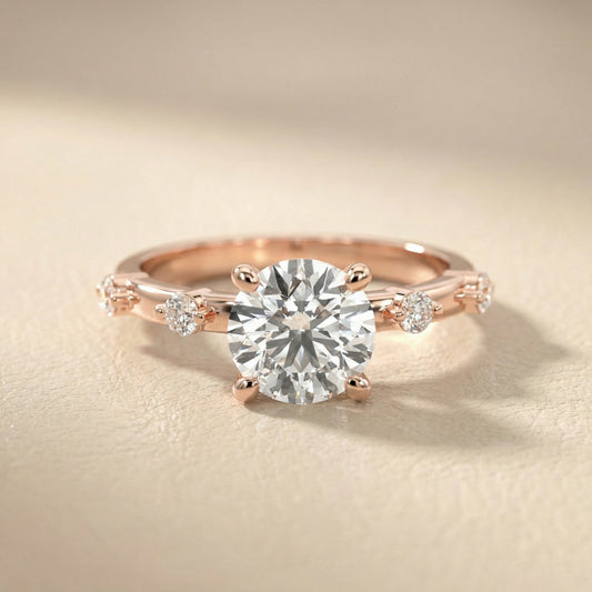 Elena Radiance Solitaire Round Diamond Engagement Ring in Rose Gold