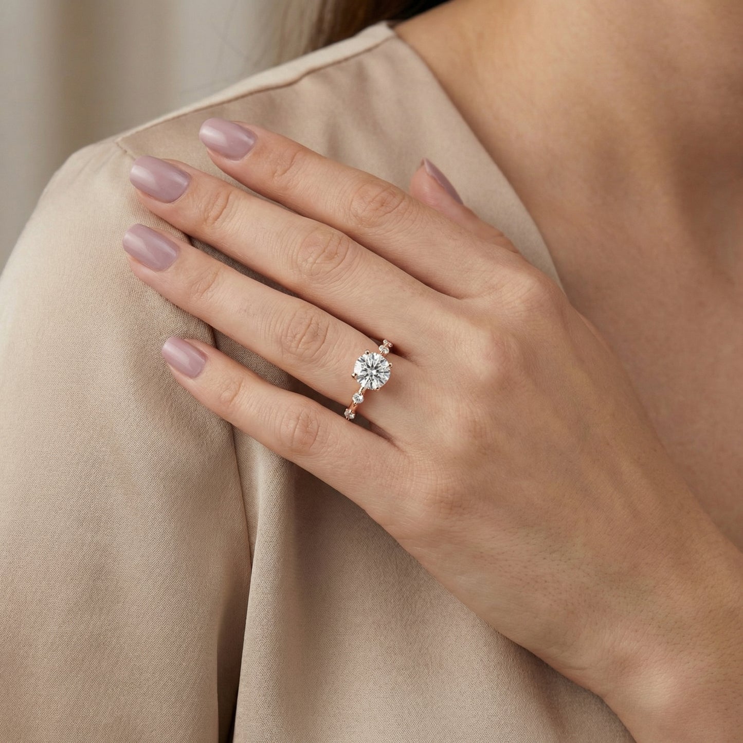 Elena Radiance Solitaire Round Diamond Engagement Ring in Rose Gold