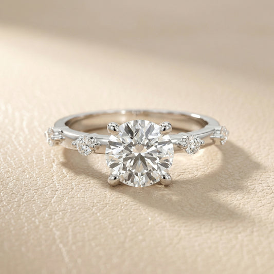 Elena Radiance Solitaire Round Diamond Engagement Ring in Silver