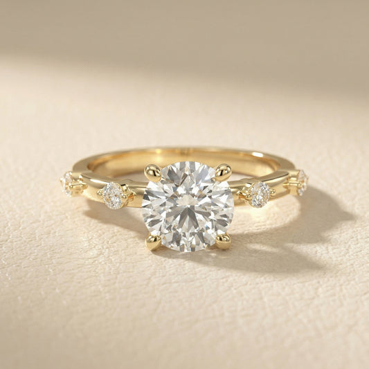 Elena Radiance Solitaire Round Diamond Engagement Ring in Yellow Gold
