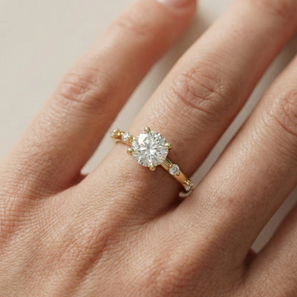 Elena Radiance Solitaire Round Diamond Engagement Ring in Yellow Gold