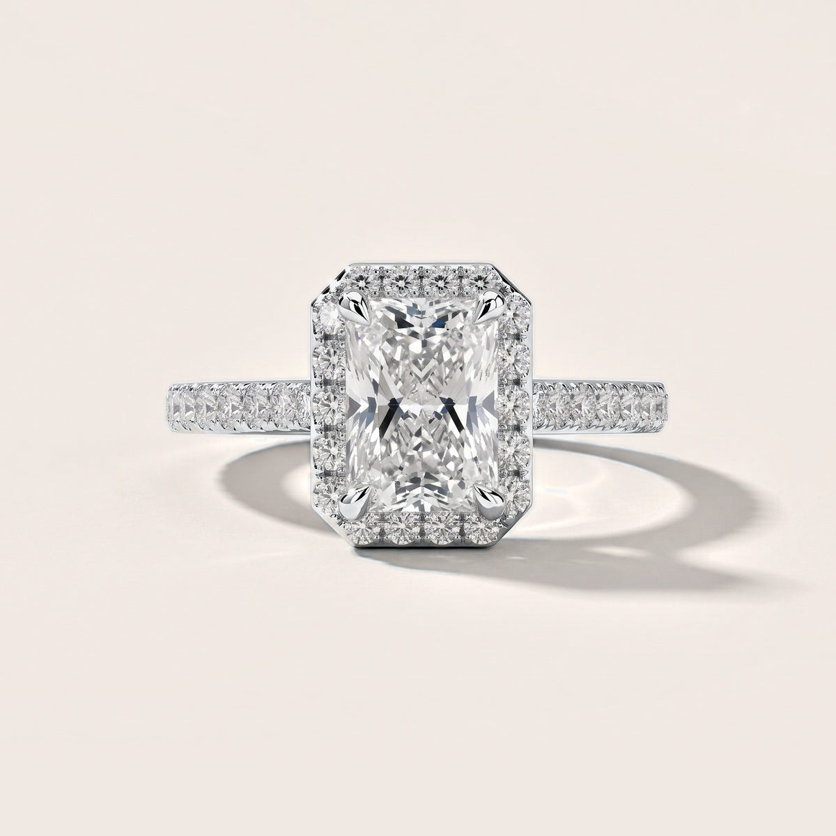 Amara Halo Claw Prong Radiant Diamond Engagement Ring in Silver [studio-metal-r8-20261024]