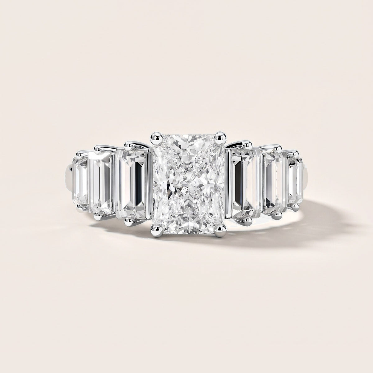 Mara Sidestone Baguette Accent Radiant Diamond Engagement Ring in White Gold [studio-metal-r8-20261024]