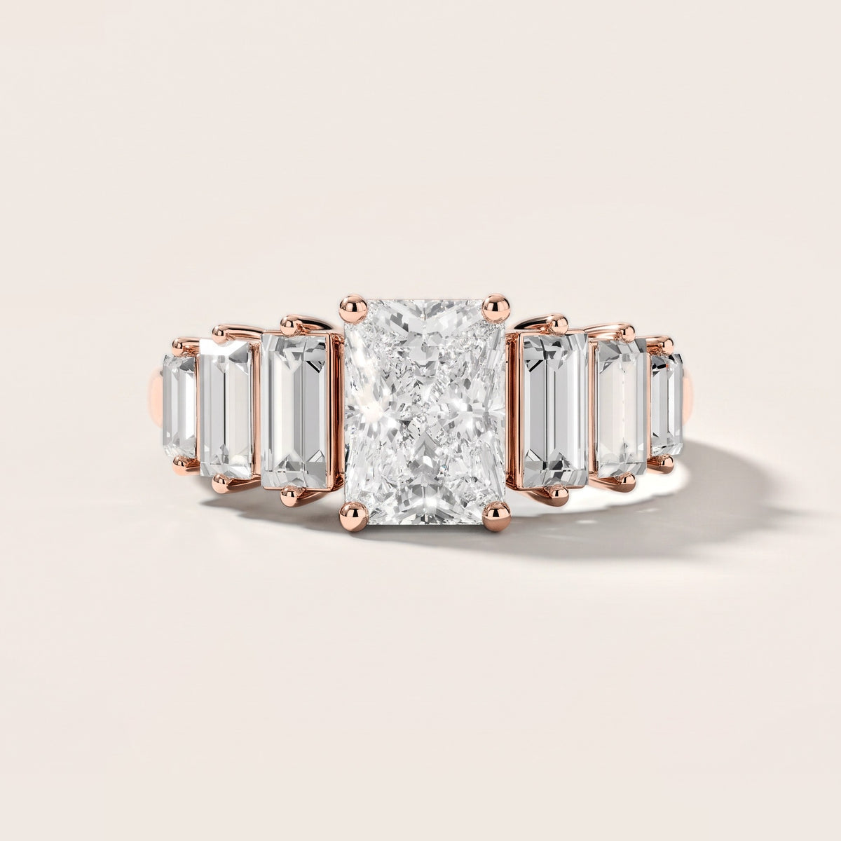 Mara Sidestone Baguette Accent Radiant Diamond Engagement Ring in Rose Gold [studio-metal-r8-20261024]
