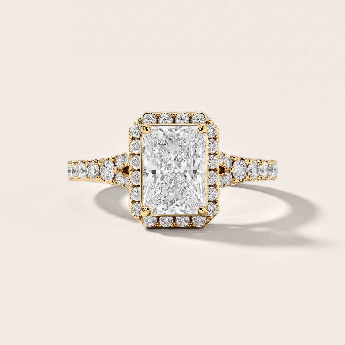 Bella Halo Pavé Radiant Diamond Engagement Ring in Yellow Gold [studio-metal-r8-20261024]