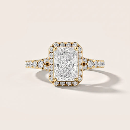 Bella Halo Pavé Radiant Diamond Engagement Ring in Yellow Gold [studio-metal-r8-20261024]