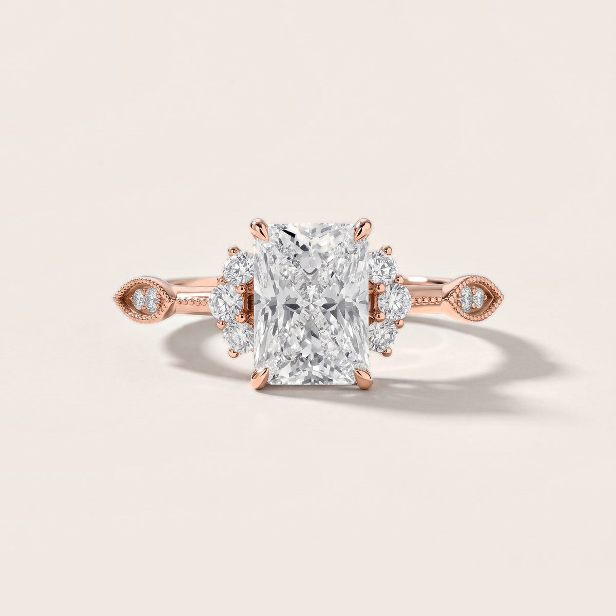 Naomi Vintage Milgrain Radiant Diamond Engagement Ring in Rose Gold [studio-metal-r8-20261024]