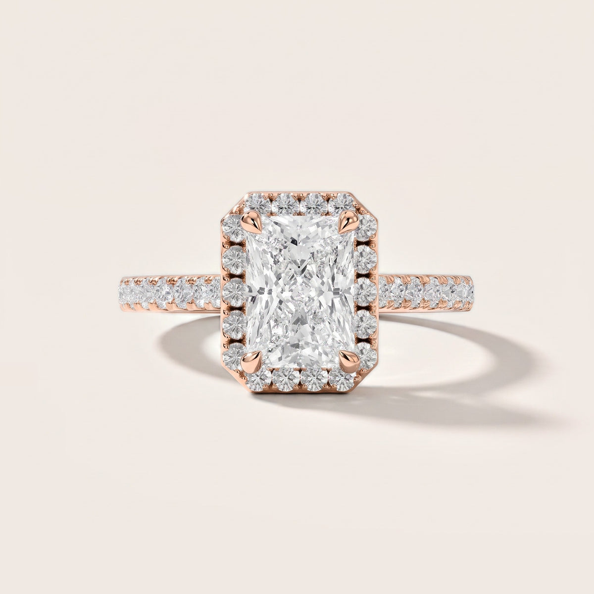 Amara Halo Claw Prong Radiant Diamond Engagement Ring in Rose Gold [studio-metal-r8-20261024]