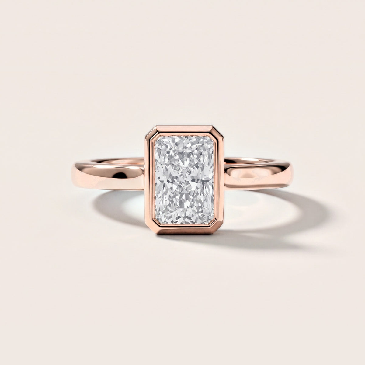 Jolie Bezel Solitaire Radiant Diamond Engagement Ring in Rose Gold [studio-metal-r8-20261024]
