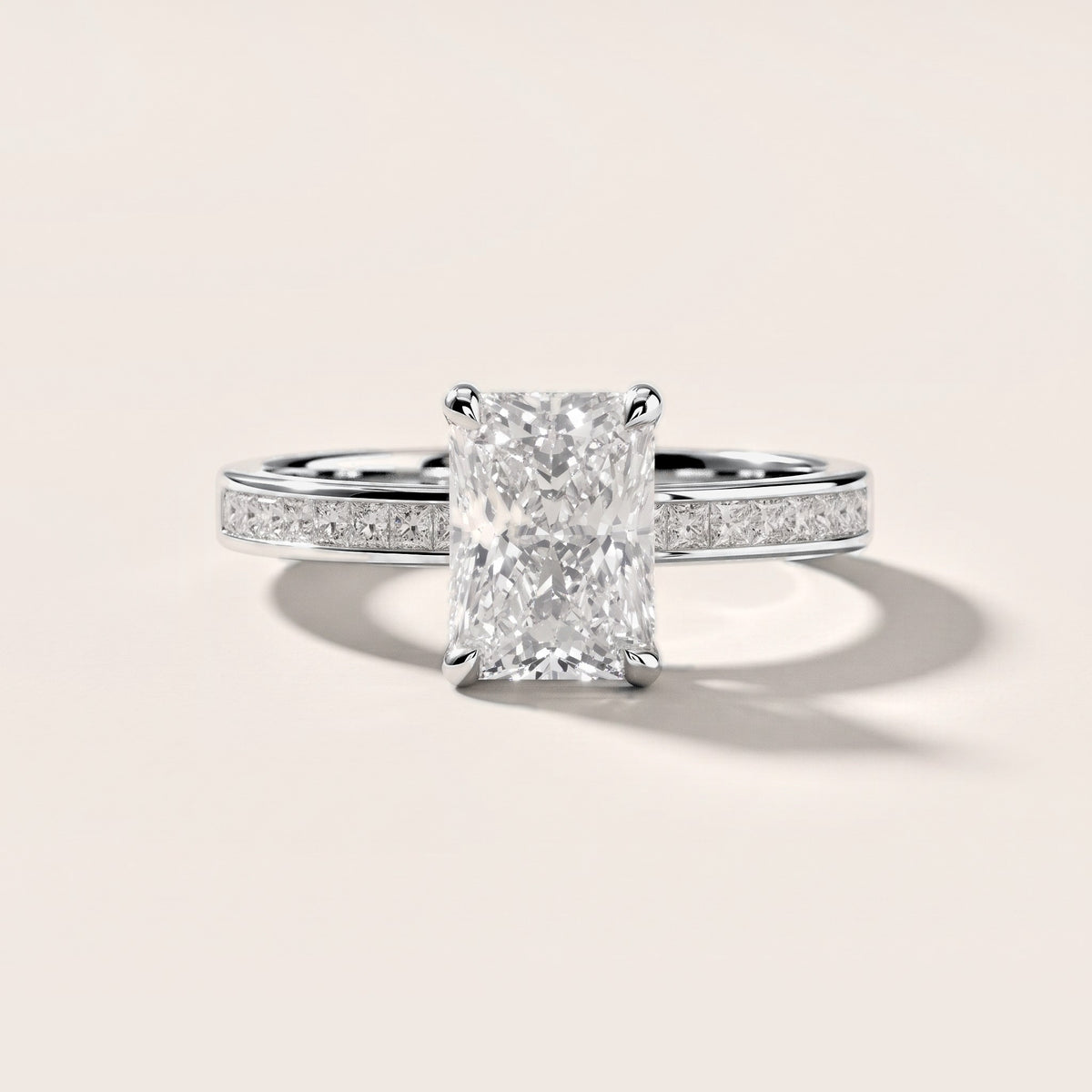 Maren Sidestone Channel Set Radiant Diamond Engagement Ring in Silver [studio-metal-r8-20261024]