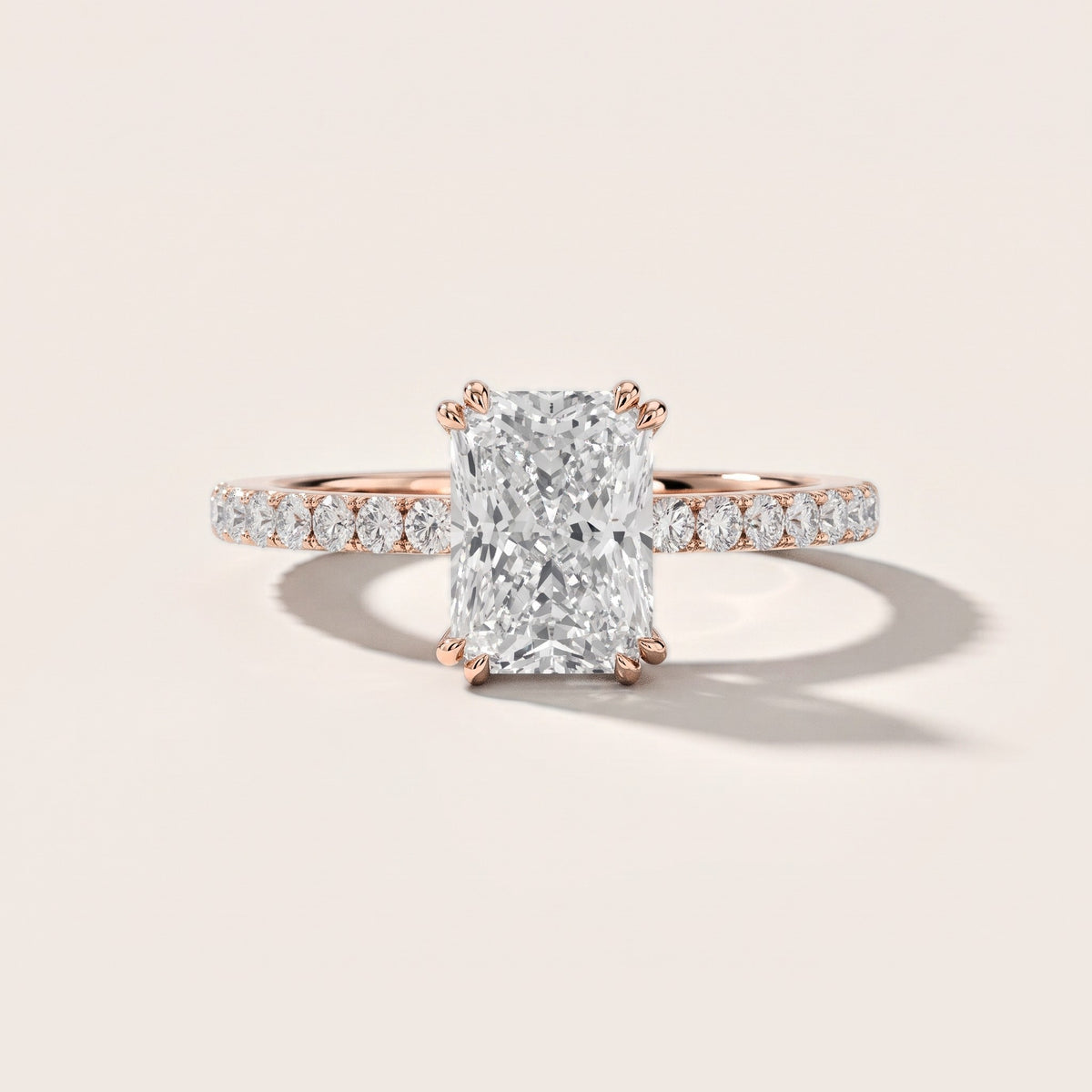 Luna Solitaire Pavé Radiant Diamond Engagement Ring in Rose Gold [studio-metal-r8-20261024]