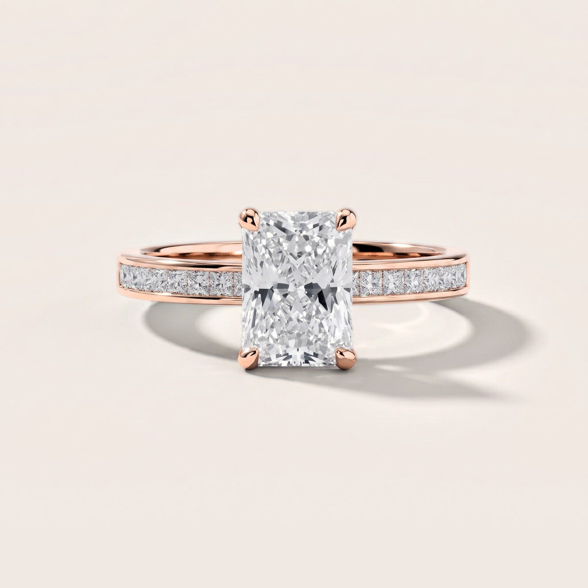 Maren Sidestone Channel Set Radiant Diamond Engagement Ring in Rose Gold [studio-metal-r8-20261024]