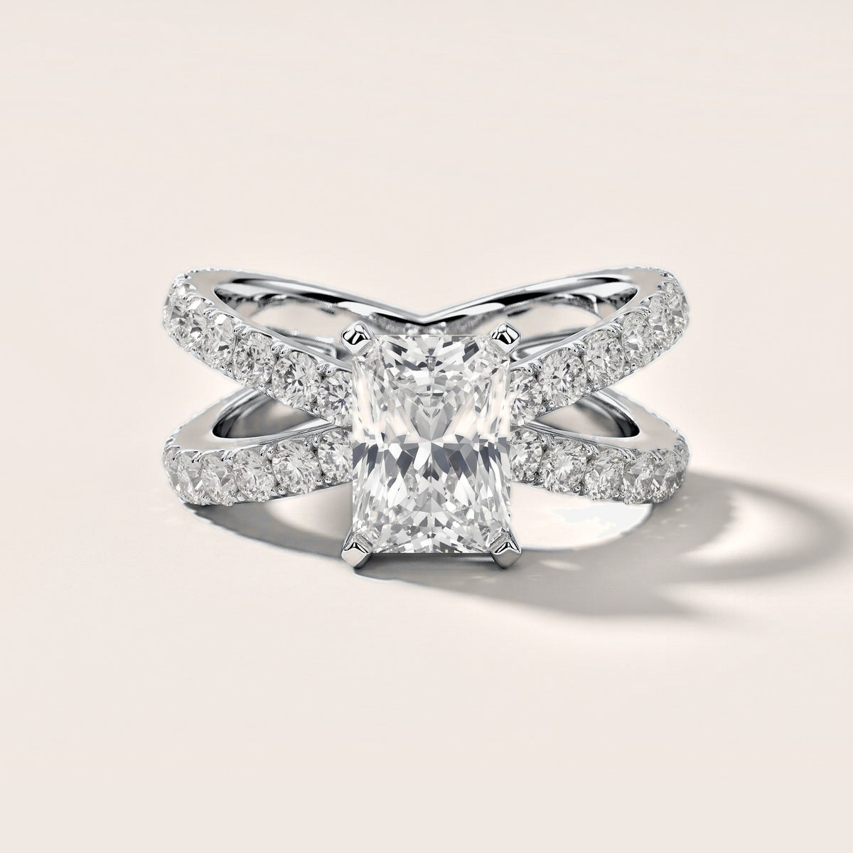 Ilaria Criss Cross Pavé Radiant Diamond Engagement Ring in White Gold [studio-metal-r8-20261024]