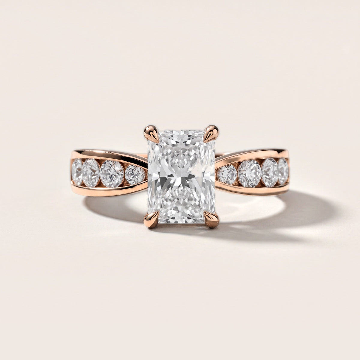 Rosalie Channel Set Sidestone Radiant Diamond Engagement Ring in Rose Gold [studio-metal-r8-20261024]