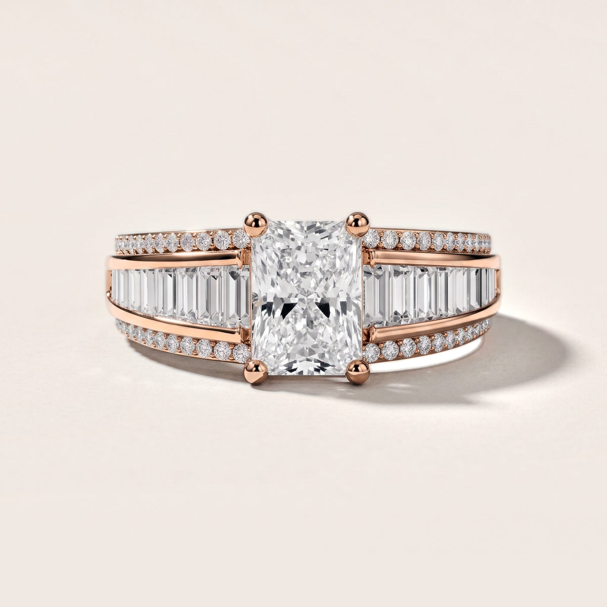 Tara Channel Set Baguette Accent Radiant Diamond Engagement Ring in Rose Gold [studio-metal-r8-20261024]