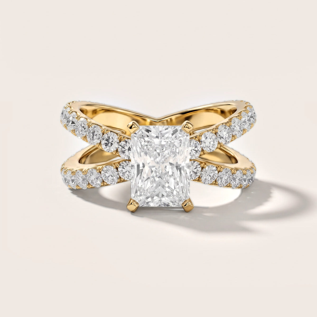 Ilaria Criss Cross Pavé Radiant Diamond Engagement Ring in Yellow Gold [studio-metal-r8-20261024]