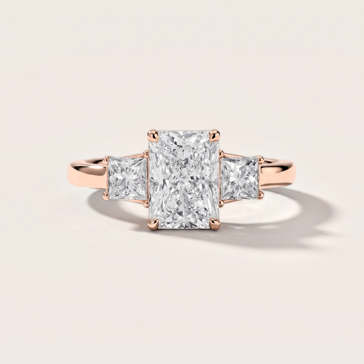 Aria Three-Stone Basket Radiant Diamond Engagement Ring in Rose Gold [studio-metal-r8-20261024]