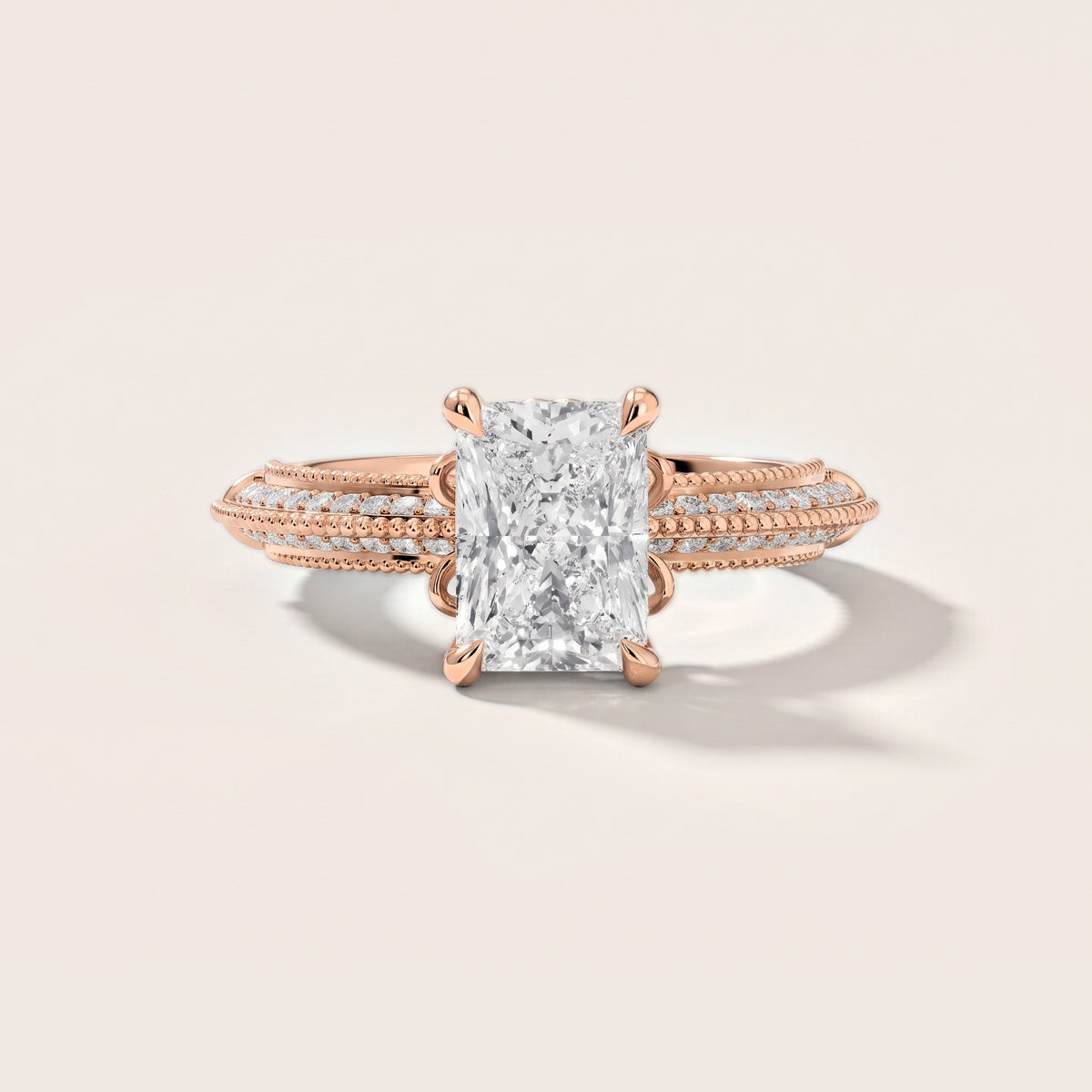 Chiara Vintage Milgrain Radiant Diamond Engagement Ring in Rose Gold [studio-metal-r8-20261024]