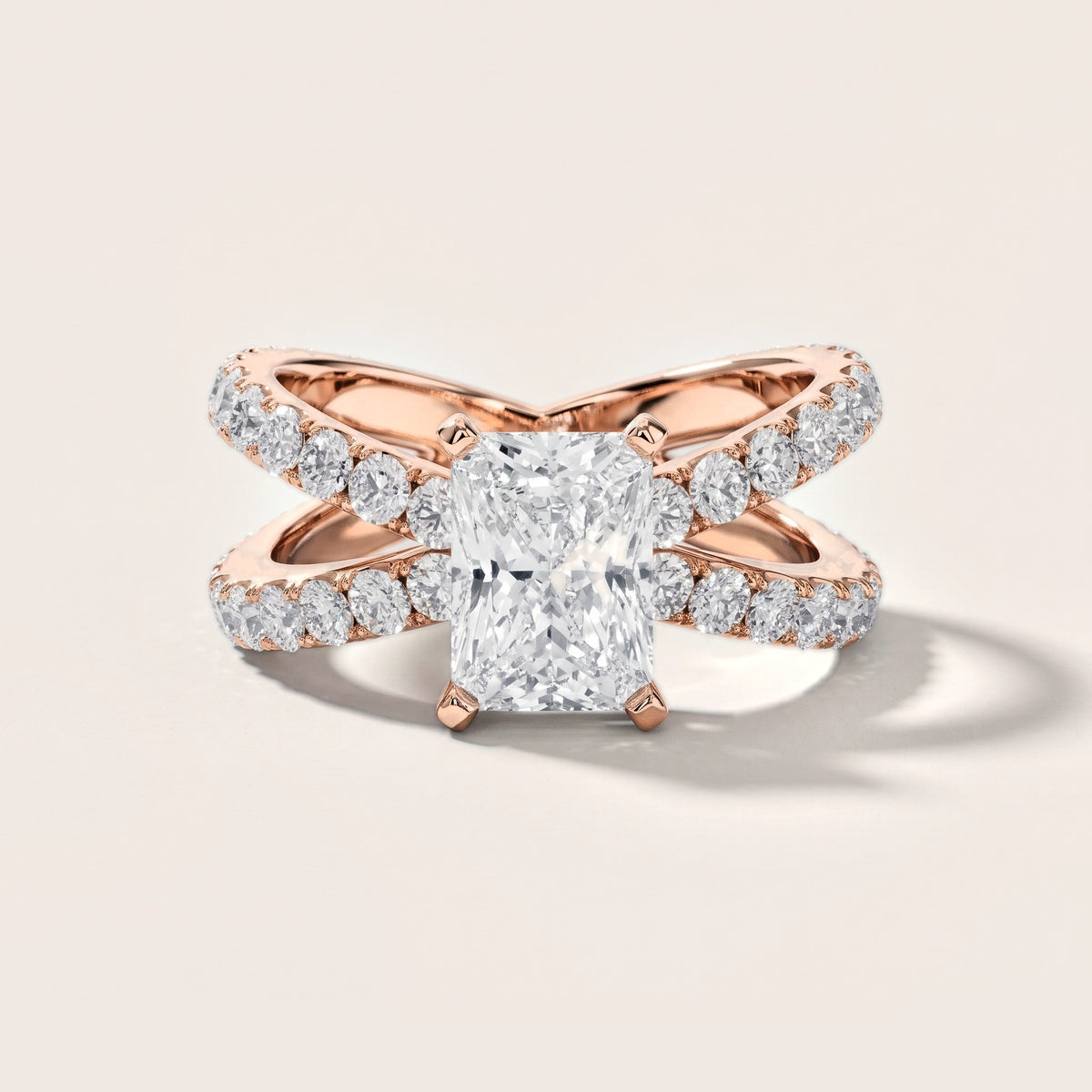 Ilaria Criss Cross Pavé Radiant Diamond Engagement Ring in Rose Gold [studio-metal-r8-20261024]