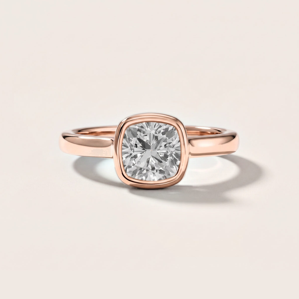 Jolie Bezel Solitaire Cushion Diamond Engagement Ring in Rose Gold [studio-metal-20261024]