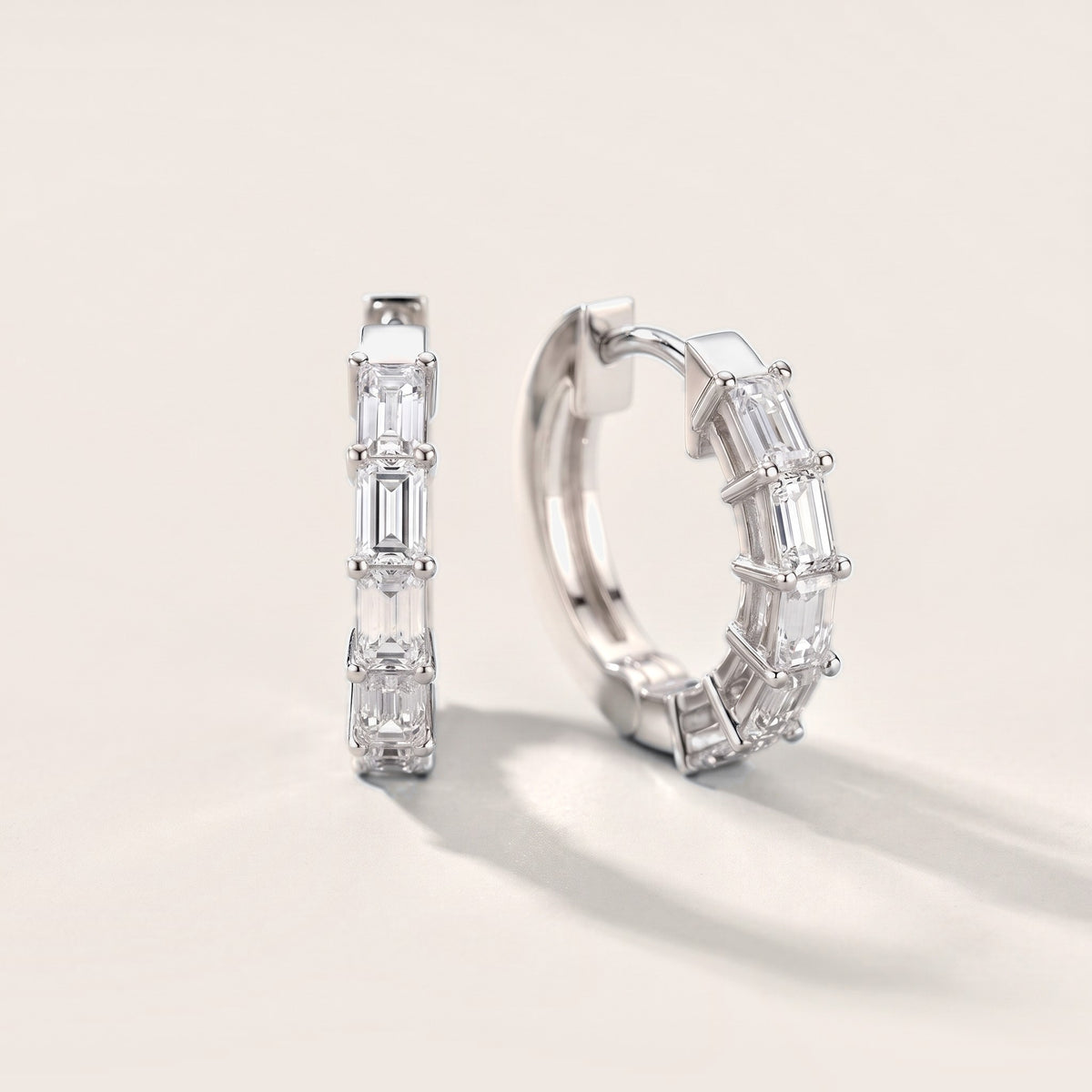 Deco Orbit Emerald Diamond Hoop Earrings in White Gold [studio-metal-20261024]