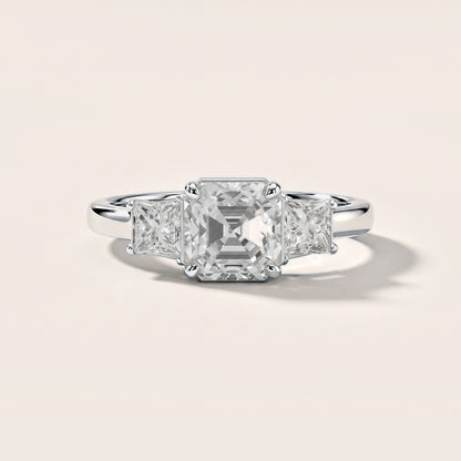 Aria Three-Stone Basket Asscher Diamond Engagement Ring in White Gold [studio-metal-20261024]