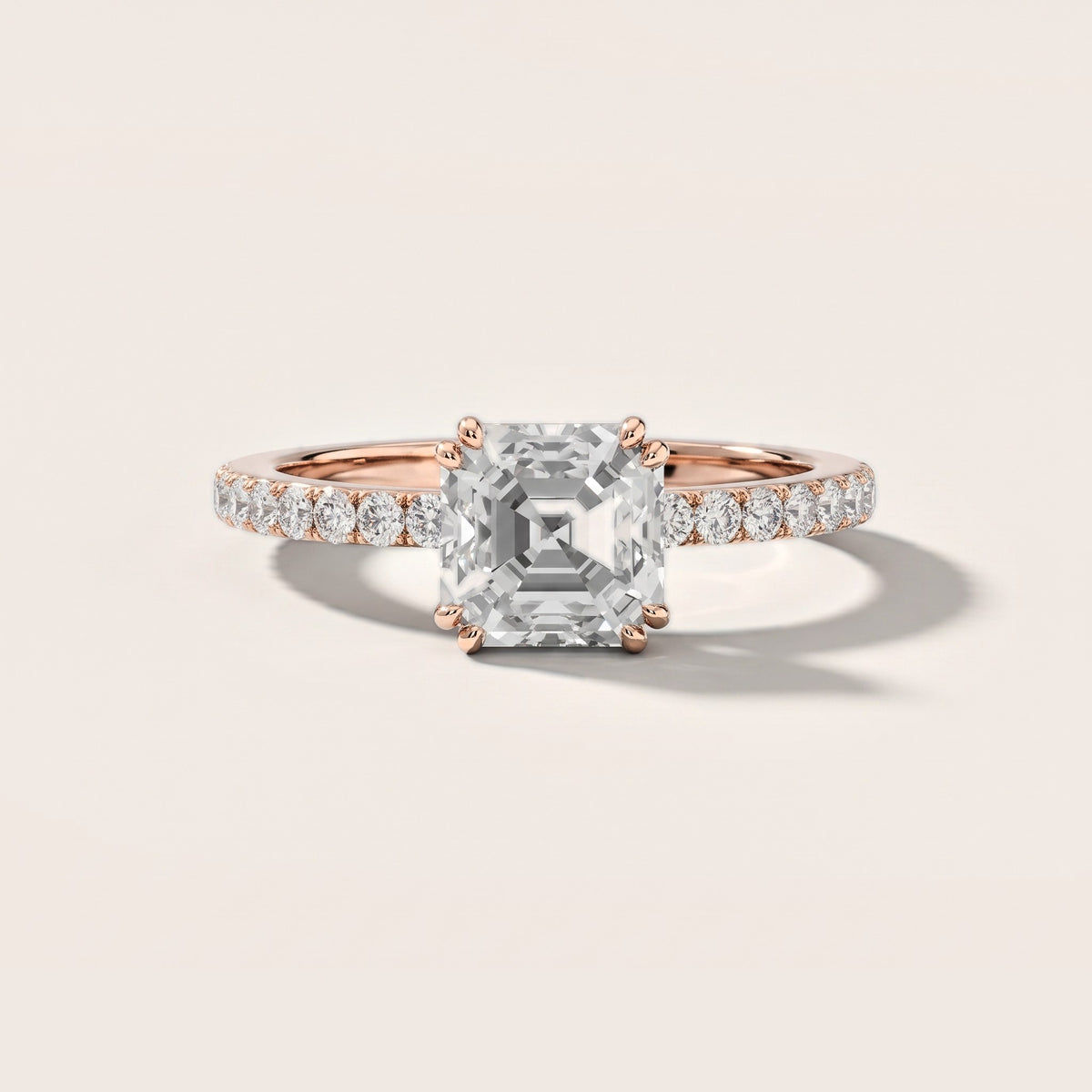 Luna Solitaire Pavé Asscher Diamond Engagement Ring in Rose Gold [studio-metal-20261024]