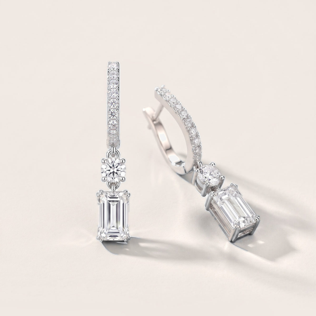 Luminous Huggie Emerald & Round Diamond Drop Earrings in White Gold [studio-metal-20261024]