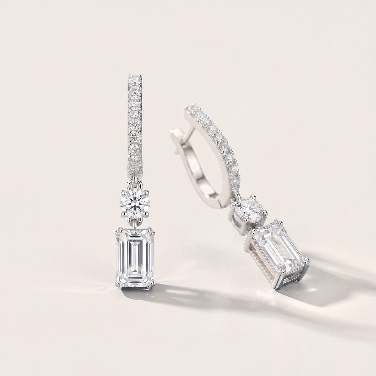 Luminous Huggie Emerald & Round Diamond Drop Earrings in Platinum [studio-metal-20261024]