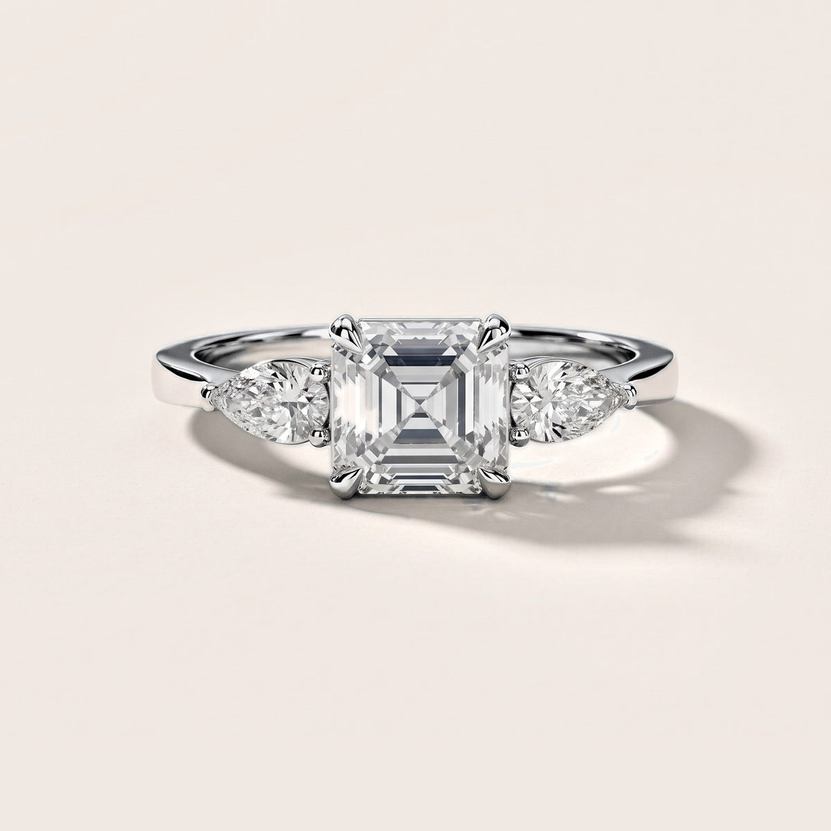 Grace Three Stone Asscher Diamond Engagement Ring in White Gold [studio-metal-20261024]