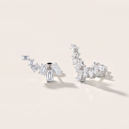 Structured Cascade Emerald Diamond Climber Earrings in Silver [studio-metal-20261024]