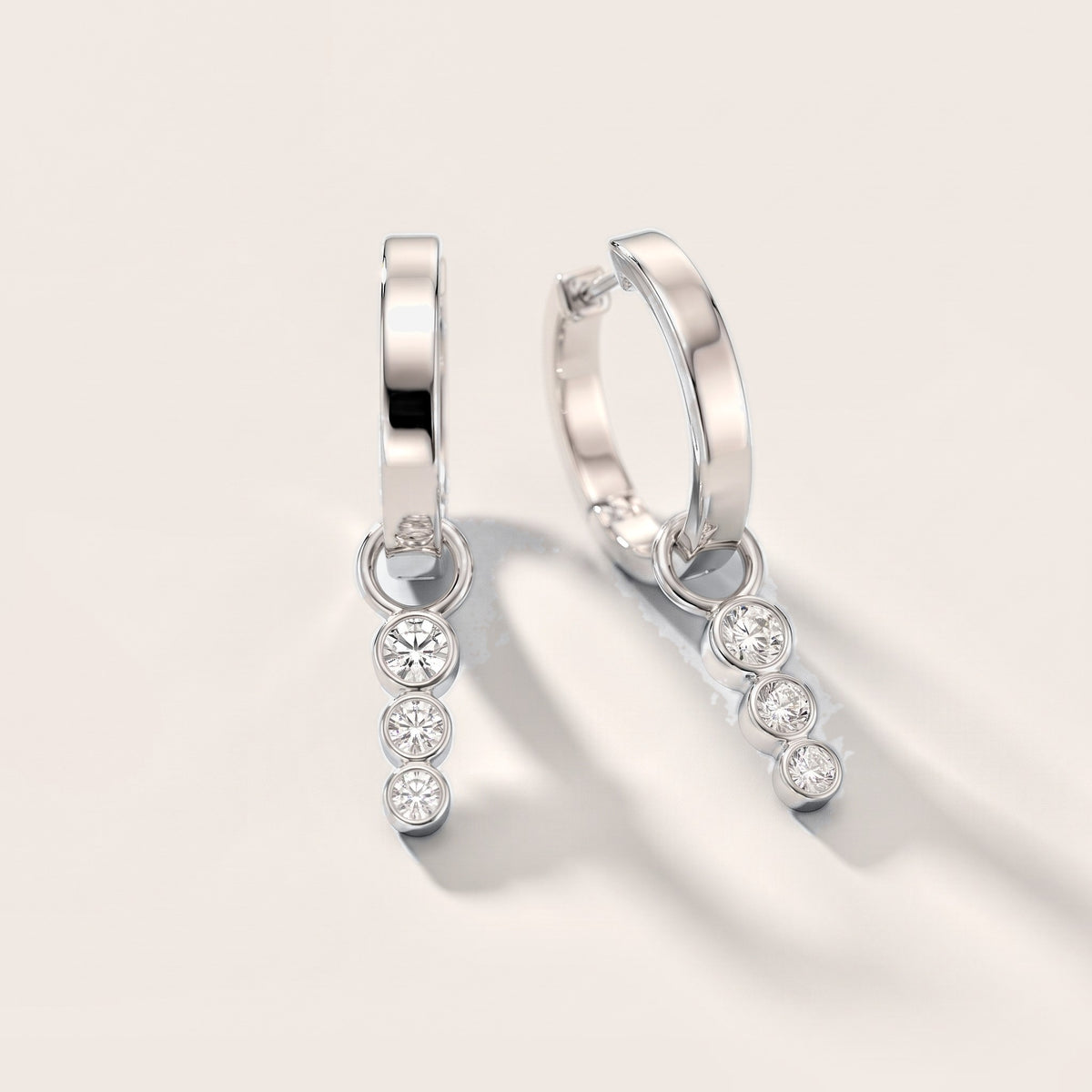 Wave Bezel Round Diamond Drop Earrings in White Gold [studio-metal-20261024]