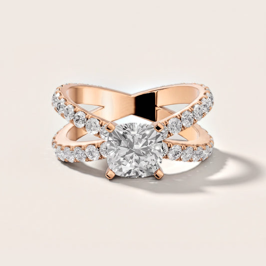 Ilaria Criss Cross Pavé Cushion Diamond Engagement Ring in Rose Gold [studio-metal-20261024]