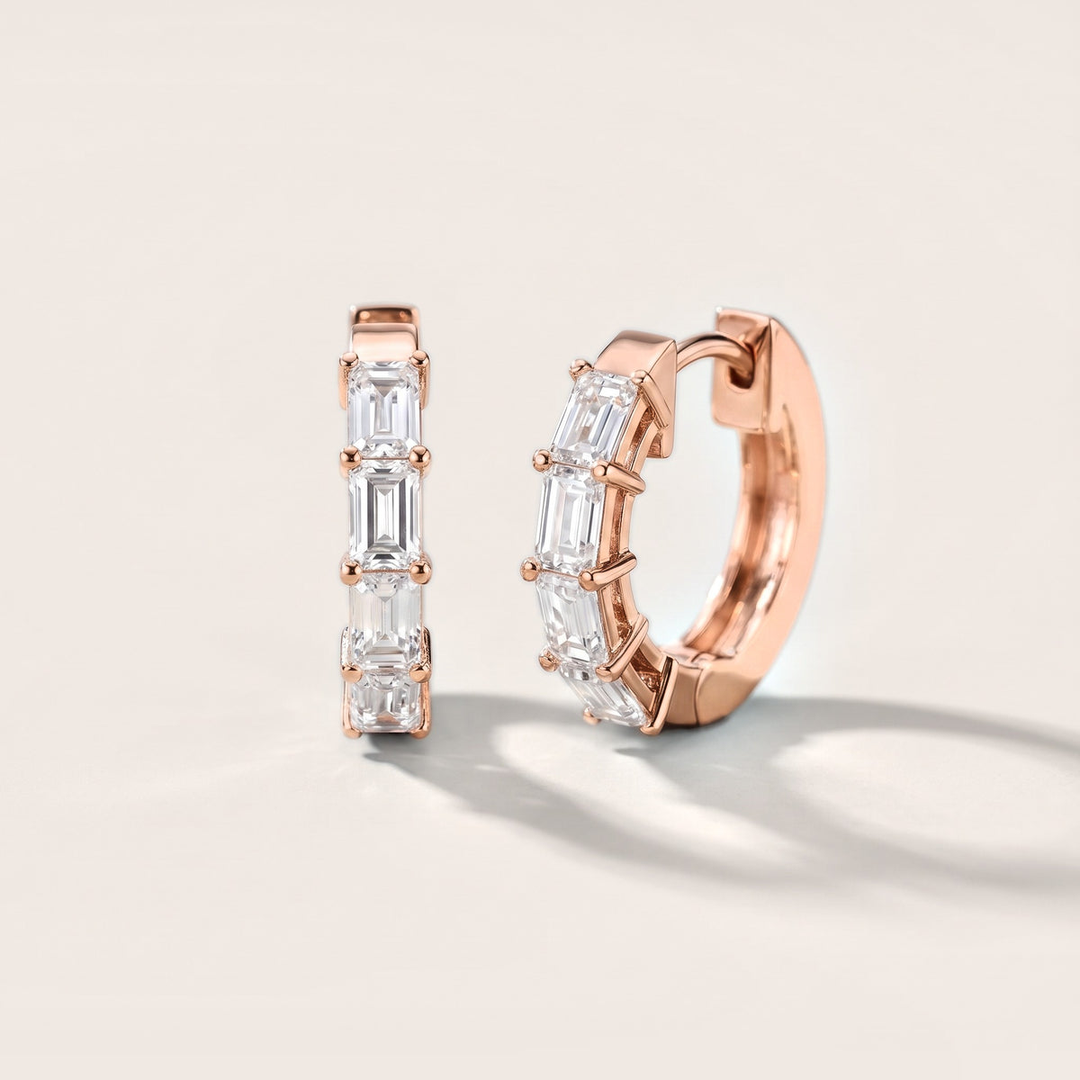 Deco Orbit Emerald Diamond Hoop Earrings in Rose Gold [studio-metal-20261024]