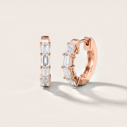 Deco Orbit Emerald Diamond Hoop Earrings in Rose Gold [studio-metal-20261024]