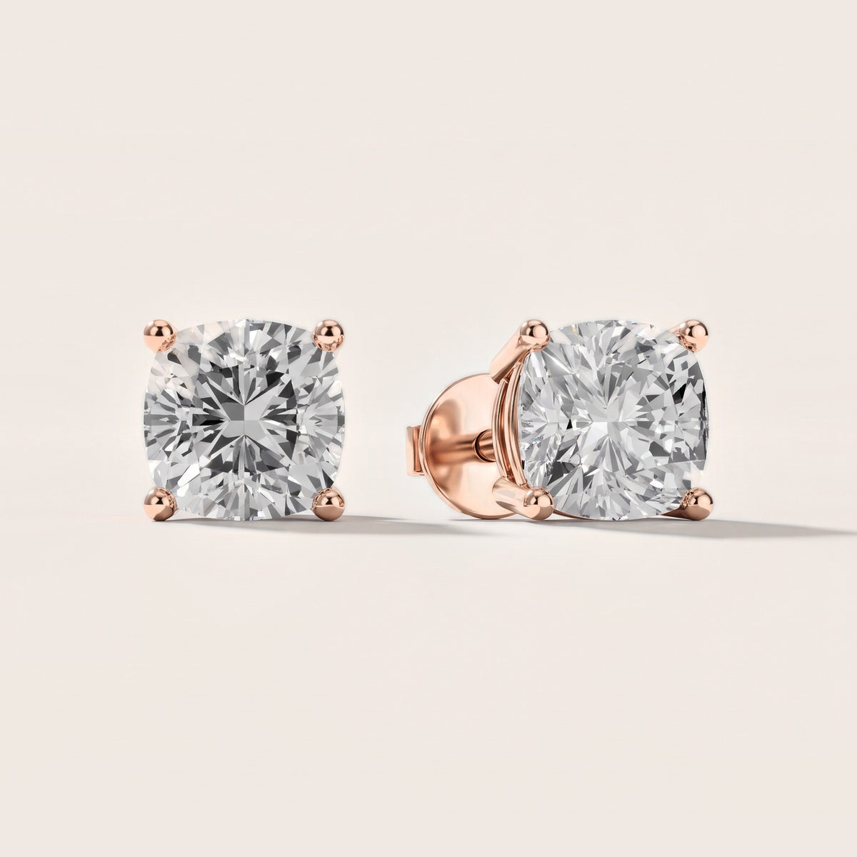 Four Prong Cushion Diamond Stud Earrings in Rose Gold [studio-metal-20261024]