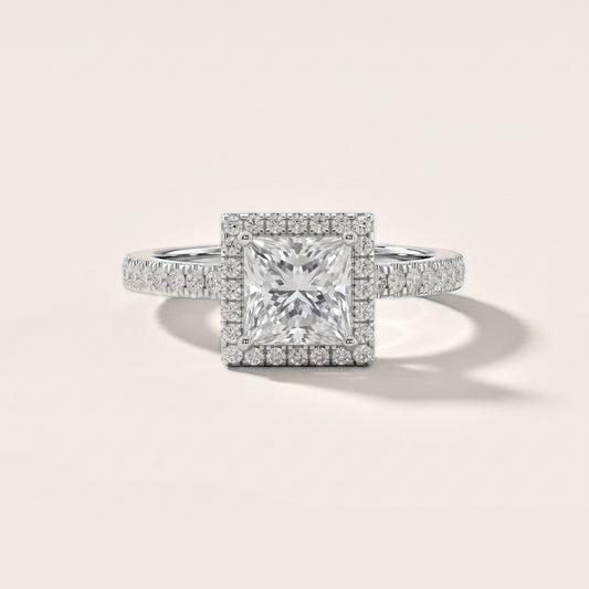 Rosemary Halo Pavé Princess Diamond Engagement Ring in White Gold [studio-metal-20261024]