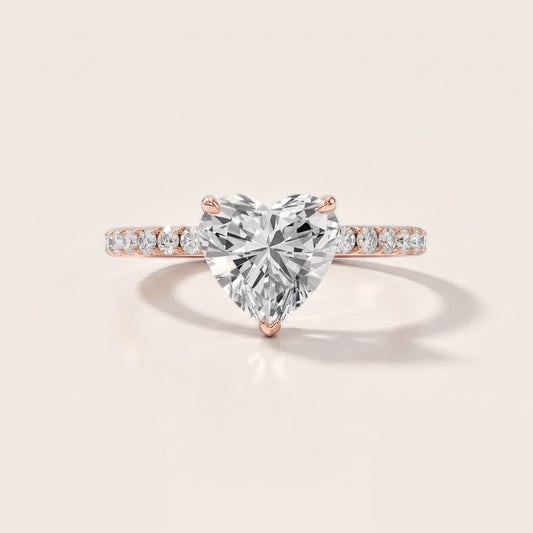 Juna French Pavé Solitaire Heart Diamond Engagement Ring in Rose Gold [studio-metal-20261024]