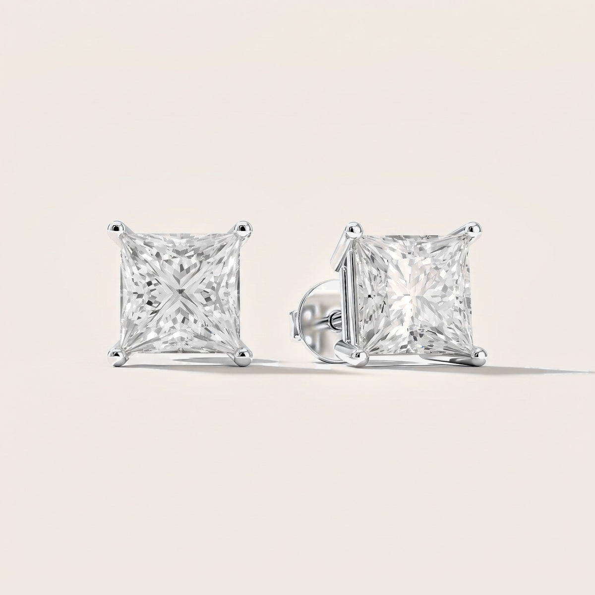 Four Prong Princess Diamond Stud Earrings in White Gold [studio-metal-20261024]
