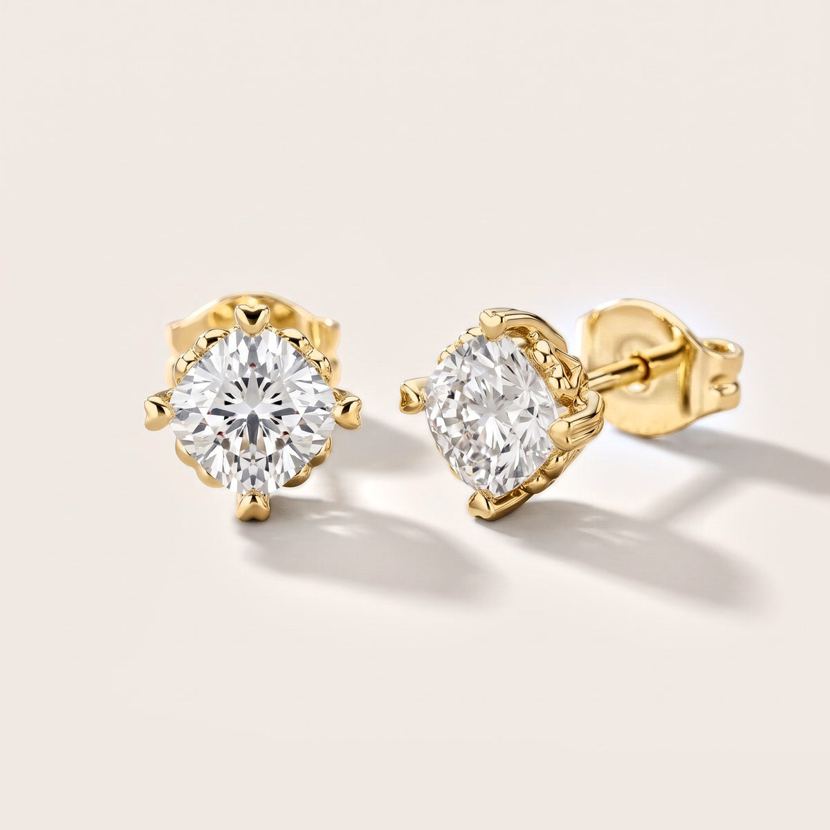 Heritage Solitaire Cushion Diamond Earrings in Yellow Gold [studio-metal-20261024]