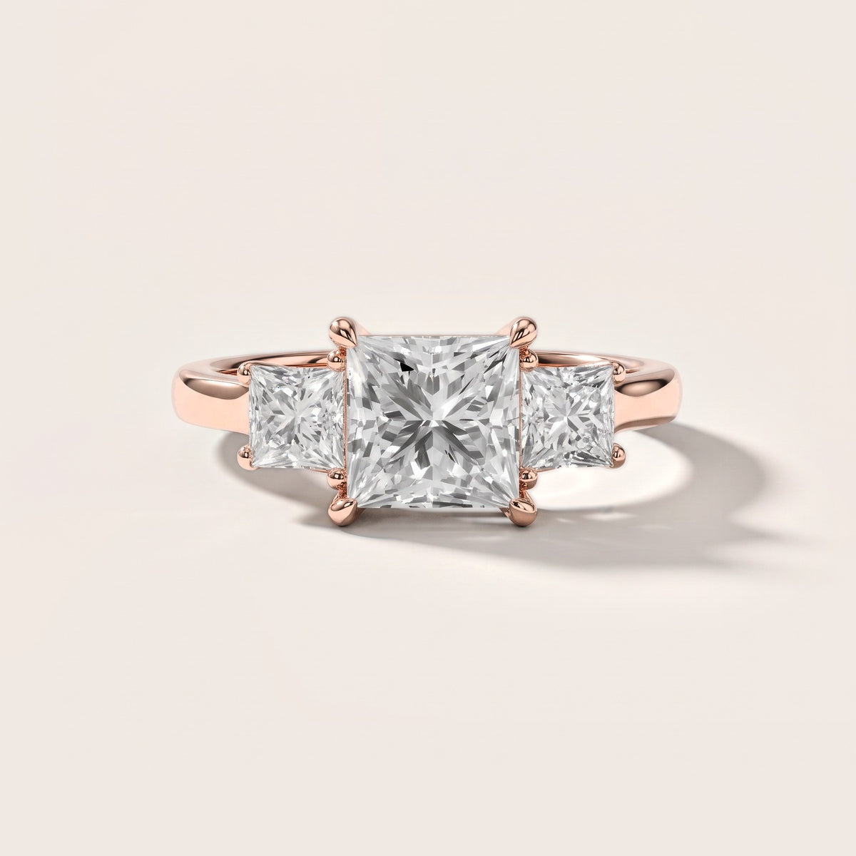 Sienna Three-Stone Princess Diamond Engagement Ring in Rose Gold [studio-metal-20261024]