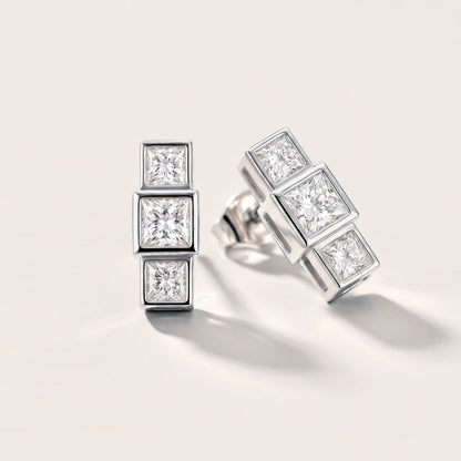 Crest Three-Stone Princess Diamond Earrings in Silver [studio-metal-20261024]