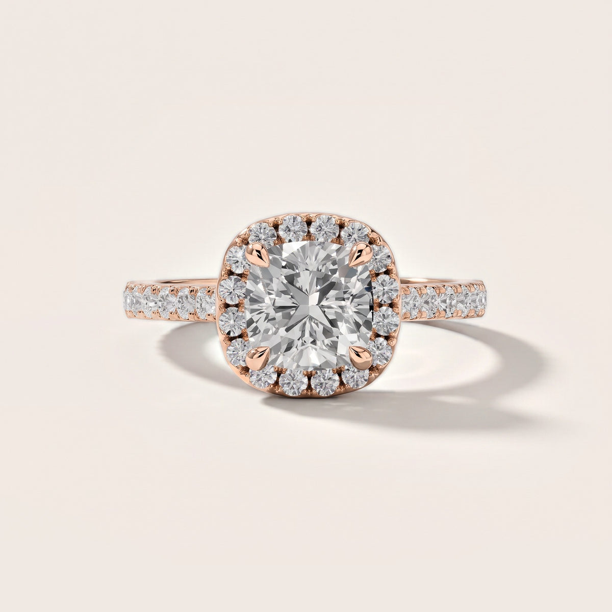 Amara Halo Claw Prong Cushion Diamond Engagement Ring in Rose Gold [studio-metal-20261024]