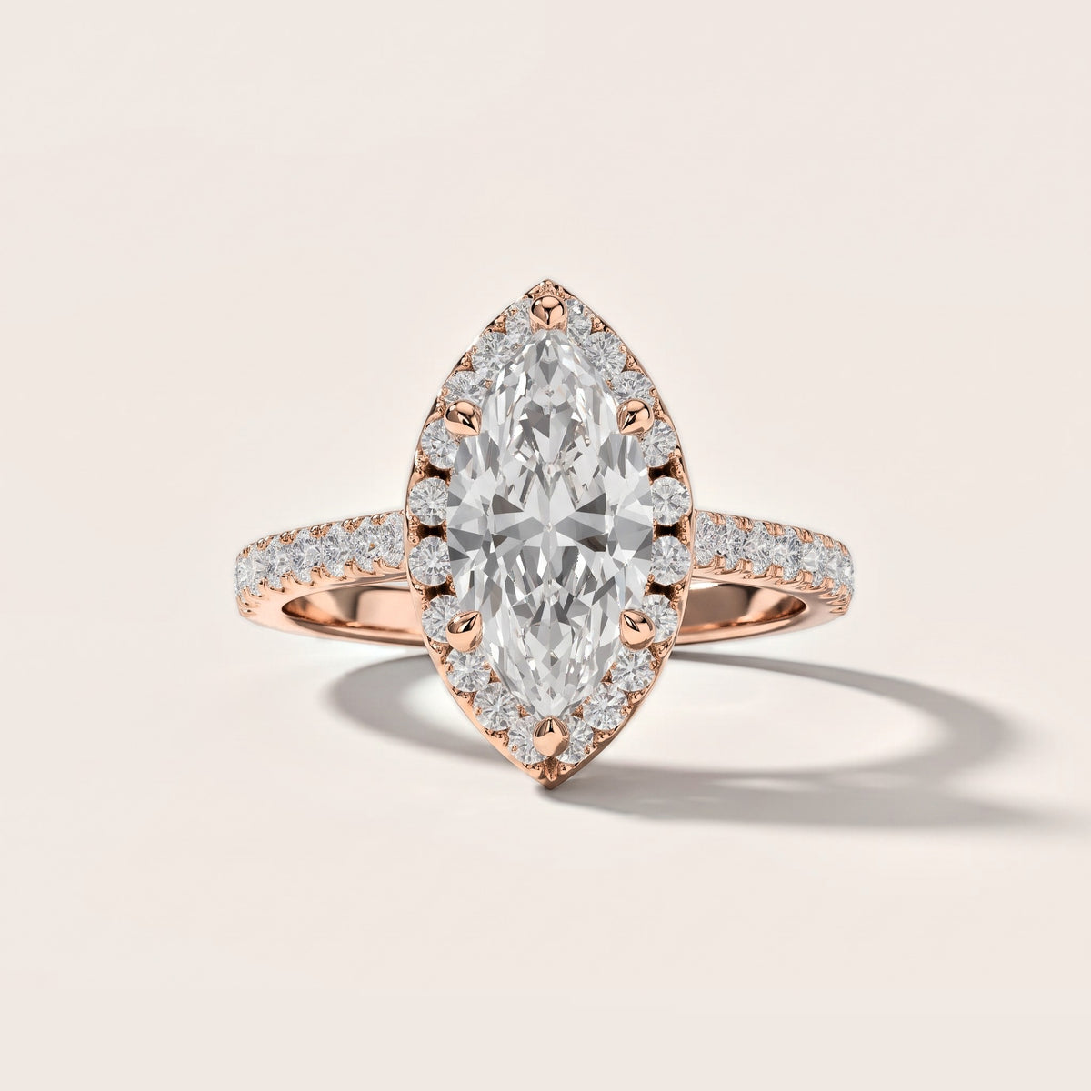 Amara Halo Claw Prong Marquise Diamond Engagement Ring in Rose Gold [studio-metal-20261024]