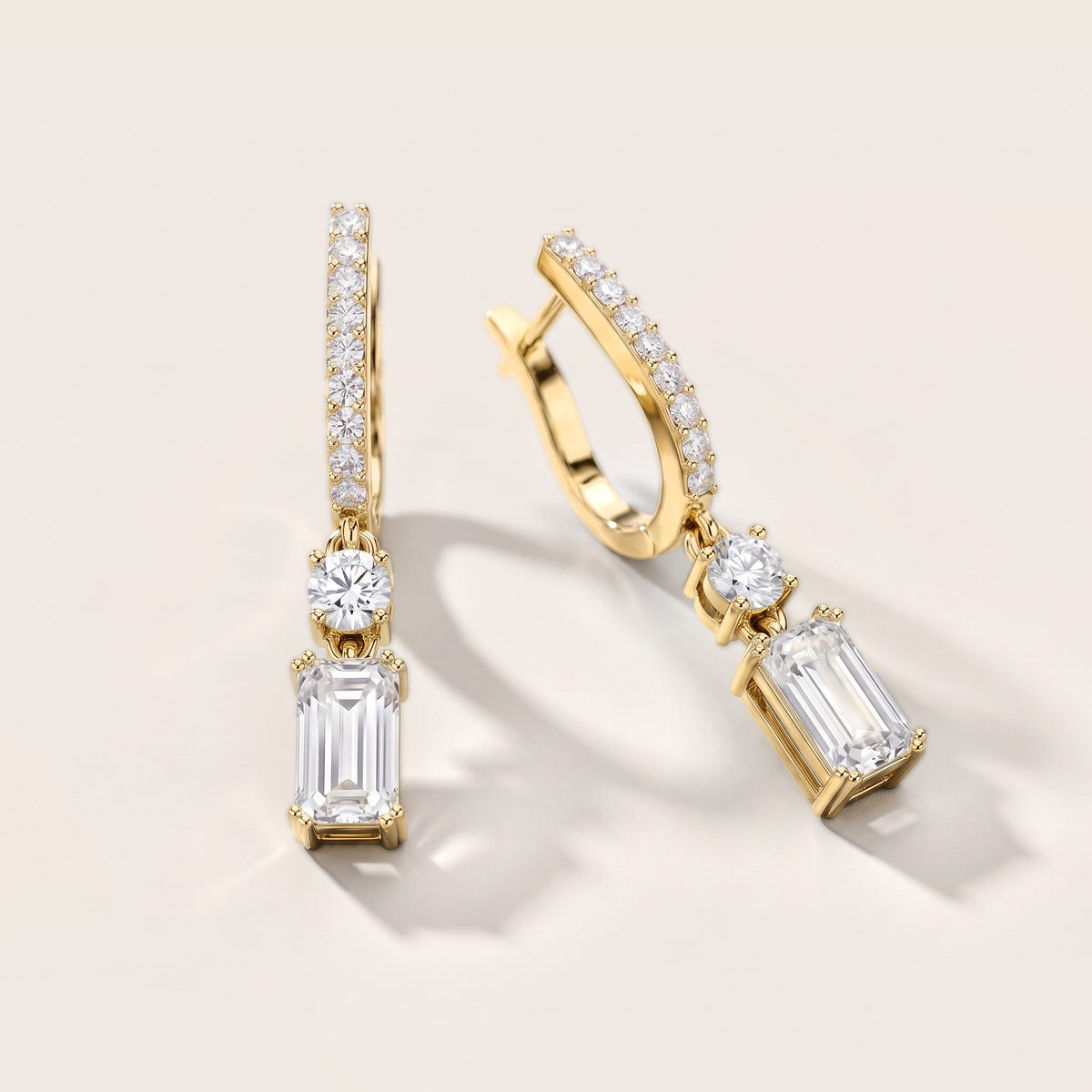 Luminous Huggie Emerald & Round Diamond Drop Earrings in Yellow Gold [studio-metal-20261024]
