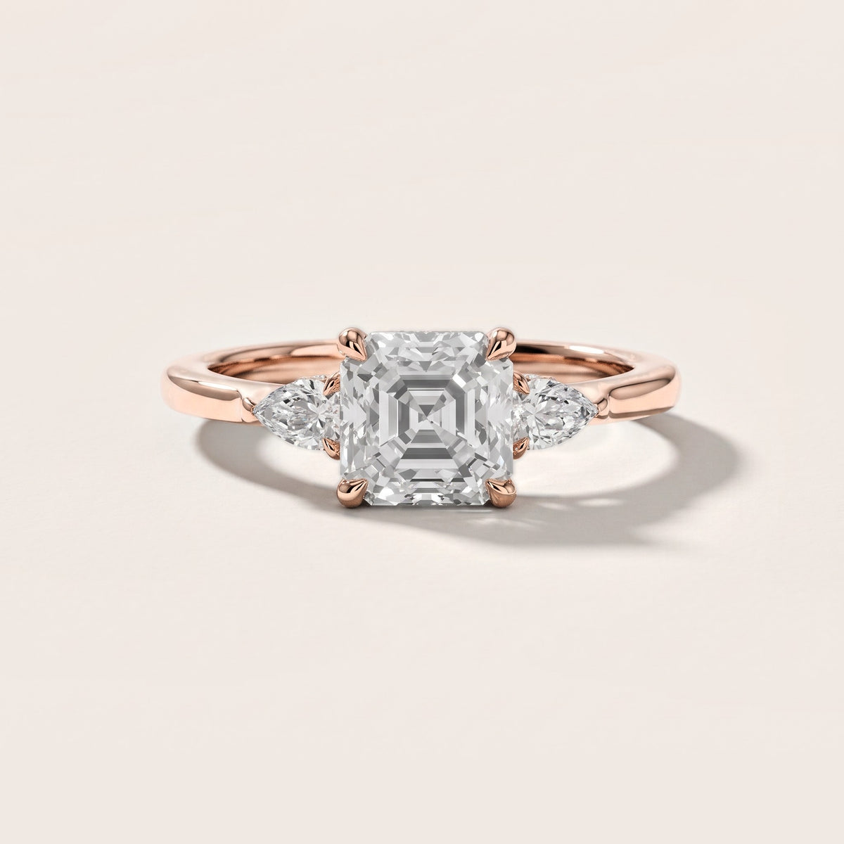 Leila Three-Stone Asscher Diamond Engagement Ring in Rose Gold [studio-metal-20261024]