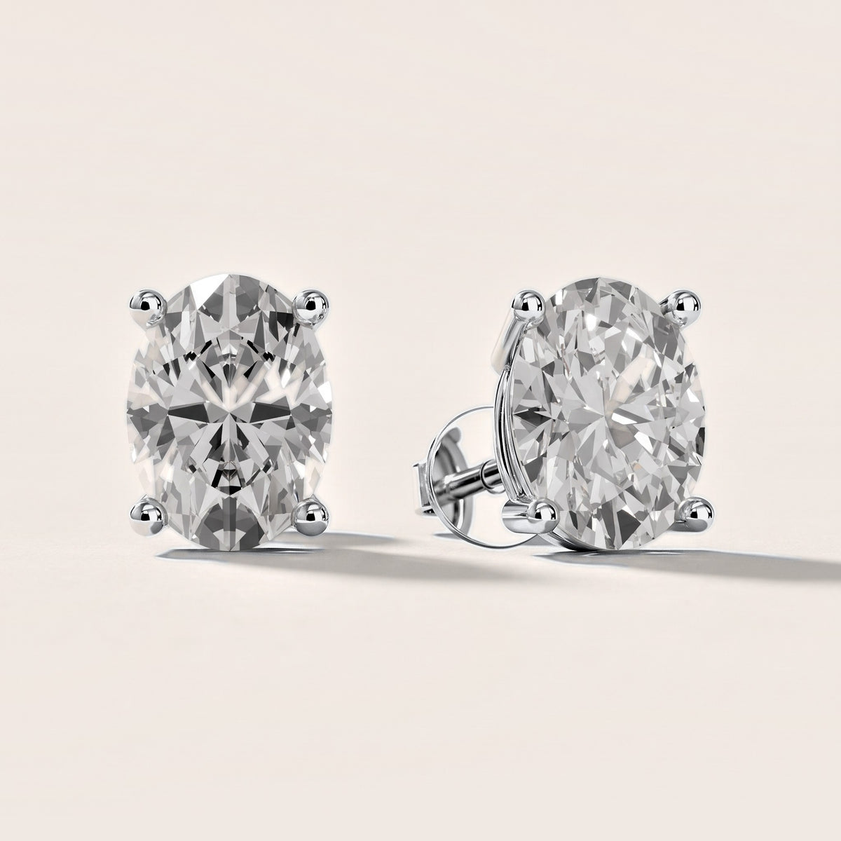 Four Prong Oval Diamond Stud Earrings in Silver [studio-metal-20261024]