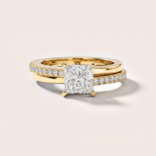 Edith Criss Cross Pavé Princess Diamond Engagement Ring in Yellow Gold [studio-metal-20261024]