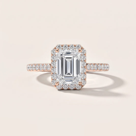 Alma Halo Pavé Emerald Diamond Engagement Ring in Rose Gold [studio-metal-20261024]
